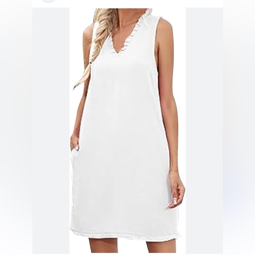 pixy+ivy Sleeveless White Dress with Ruffle Trim Size S